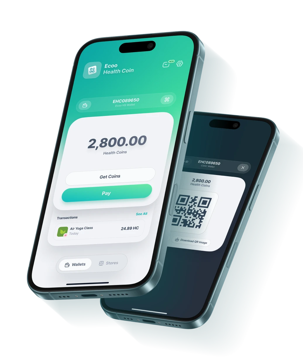 CSS Coin-plånboken med tillgängligt saldo. Betalning med CSS Coin genom att skanna en QR-kod.